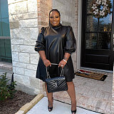 Plus Size Half Sleeve Black PU Leather Dress NY-2293