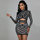Hot Rhinestone Cut Out Long Sleeve Nightclub Dress NY-2275