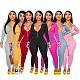 Plaid Patchwork Long Sleeve Zipper Skinny Jumpsuit TK-6199