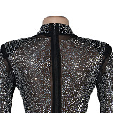Hot Rhinestone Cut Out Long Sleeve Nightclub Dress BY-5572