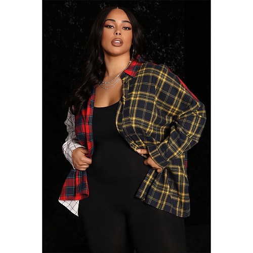 Plaid Patchwork Long Sleeve Blouse Shirts ASL-6533
