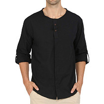Men's Cotton Linen Long Sleeve Button Retro Shirts WYMY-190615