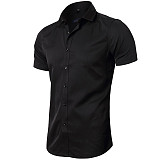 Men's Solid Color Short Sleeve Business Slim Fit Shirt WYMY-010
