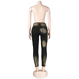 Mid Waist Elastic Skinny Gradient Denim Pencil Pants NY-010
