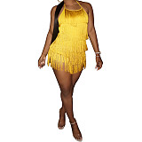 Solid Spaghetti Strap Backless Club Party Tassel Rompers AIL-202