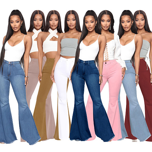 High Waist Stretch Plus Size Flare Jeans Pants HSF-2078