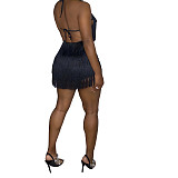 Solid Spaghetti Strap Backless Club Party Tassel Rompers AIL-202