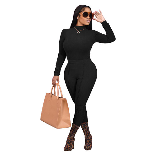 Simple Long Sleeve T Shirts Skinny Pants Set FOS-8115