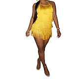 Solid Spaghetti Strap Backless Club Party Tassel Rompers AIL-202