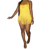 Solid Spaghetti Strap Backless Club Party Tassel Rompers AIL-202