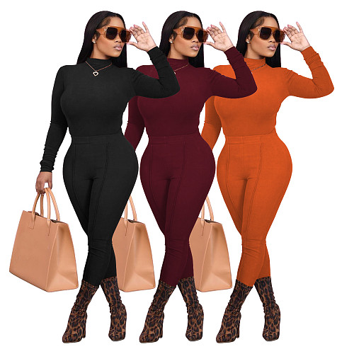 Simple Long Sleeve T Shirts Skinny Pants Set FOS-8115