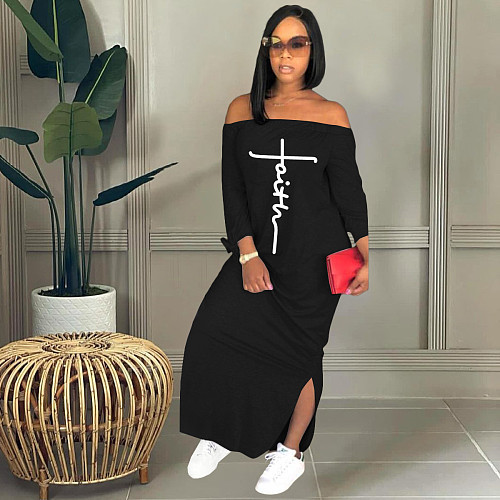 Long Sleeves Faith Letters Off Shoulder Dresses BGN-199