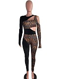 Leopard Print Patchwork Hollow Out Bodycon Jumpsuit OSM-3333