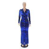 Ruched Long Sleeve Bodycon Velvet Dress SHD-9804