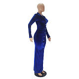 Ruched Long Sleeve Bodycon Velvet Dress SHD-9804