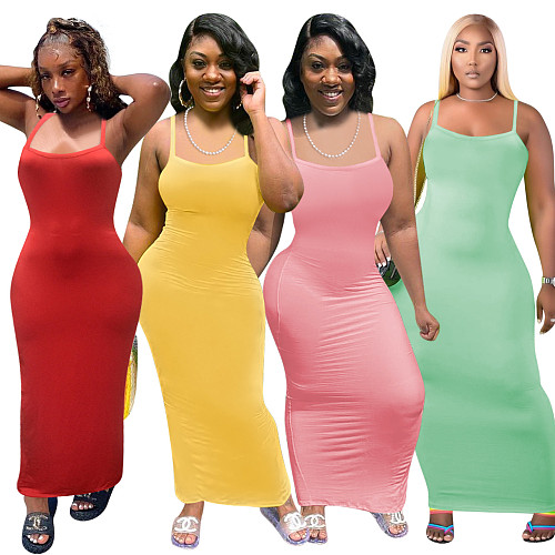 Spaghetti Strap Sleeveless Bodycon Pencil Maxi Dress NIK-273