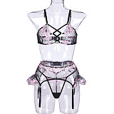 Lace Embroidery Garter Bralette Lingerie Set SHFE-w576