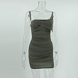 Solid Spaghetti Strap Ruched Bodycon Dresses MS-1697
