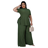 Casual Short Sleeve Shirt and Wide Leg Pants Set ASL-7070