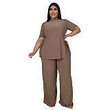 Casual Short Sleeve Shirt and Wide Leg Pants Set ASL-7070