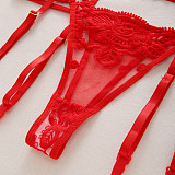 Red 3pcs Lace Embroidery Bra and Panty Sets SHFE-W541