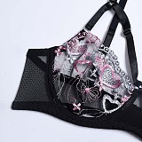 Black Embroidery 3pcs Push-up Bra Strappy Lingerie Sets SHFE-W560
