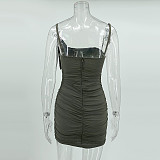 Solid Spaghetti Strap Ruched Bodycon Dresses MS-1697