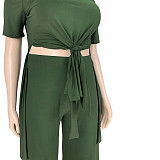 Casual Short Sleeve Shirt and Wide Leg Pants Set ASL-7070