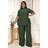 Casual Short Sleeve Shirt and Wide Leg Pants Set ASL-7070