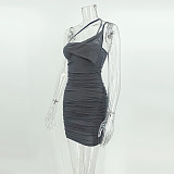 Solid Spaghetti Strap Ruched Bodycon Dresses MS-1697
