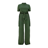 Casual Short Sleeve Shirt and Wide Leg Pants Set ASL-7070