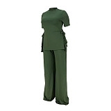 Casual Short Sleeve Shirt and Wide Leg Pants Set ASL-7070