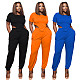 Short Sleeve Irregular Crop Top Sport Pants Set AIL-203