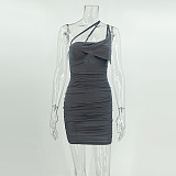 Solid Spaghetti Strap Ruched Bodycon Dresses MS-1697