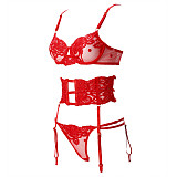 Red 3pcs Lace Embroidery Bra and Panty Sets SHFE-W541