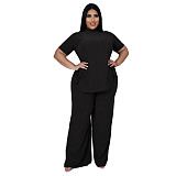 Casual Short Sleeve Shirt and Wide Leg Pants Set ASL-7070