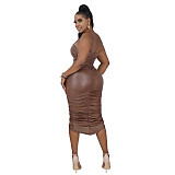 Cut Out Spaghetti Straps Ruched Bodycon Dresses OSS-21486