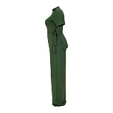 Casual Short Sleeve Shirt and Wide Leg Pants Set ASL-7070
