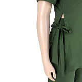 Casual Short Sleeve Shirt and Wide Leg Pants Set ASL-7070