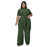 Casual Short Sleeve Shirt and Wide Leg Pants Set ASL-7070