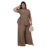 Casual Short Sleeve Shirt and Wide Leg Pants Set ASL-7070