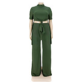 Casual Short Sleeve Shirt and Wide Leg Pants Set ASL-7070