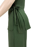 Casual Short Sleeve Shirt and Wide Leg Pants Set ASL-7070