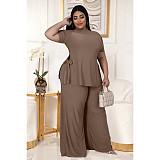 Casual Short Sleeve Shirt and Wide Leg Pants Set ASL-7070
