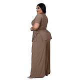 Casual Short Sleeve Shirt and Wide Leg Pants Set ASL-7070