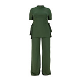 Casual Short Sleeve Shirt and Wide Leg Pants Set ASL-7070