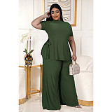 Casual Short Sleeve Shirt and Wide Leg Pants Set ASL-7070