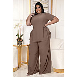 Casual Short Sleeve Shirt and Wide Leg Pants Set ASL-7070