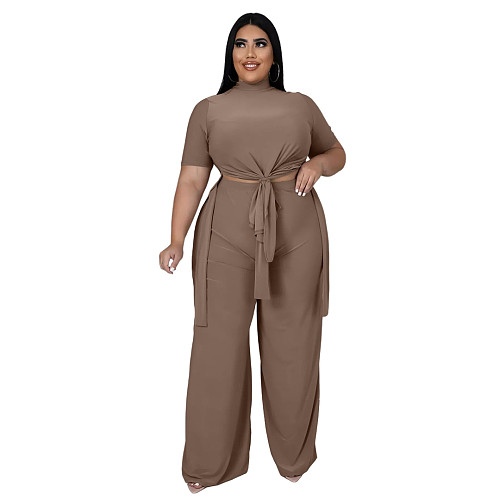 Casual Short Sleeve Shirt and Wide Leg Pants Set ASL-7070