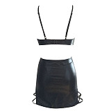 Black Faux Leather Bra And Skirt Lingerie Set SHFE-8130